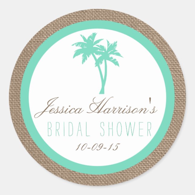 Tropical Palm Tree Beach Bridal Shower Stickers (Front)