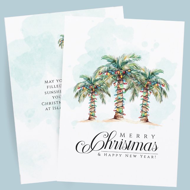Tropical Palm Tree Beach Christmas Holiday Card (Creator Uploaded)