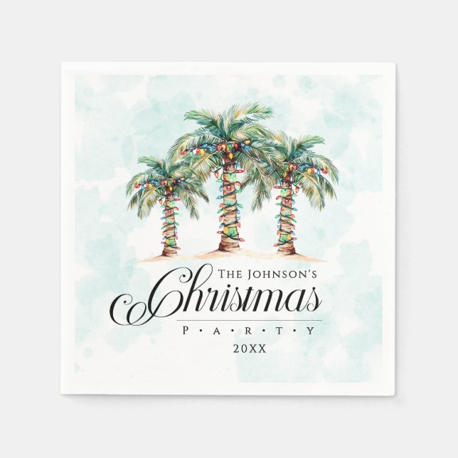 Tropical Palm Tree Beach Christmas Napkin (Front)