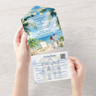 Tropical Palm Tree Beach QR Code Ocean Location  All In One Invitation