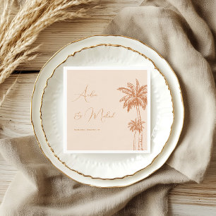 Tropical Palm Tree Beach Sand Terracotta Wedding Napkin