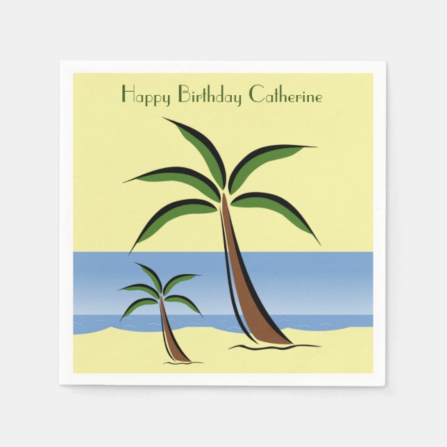 Tropical Palm Tree Beach Summer Ocean Birthday Fun Napkin (Front)