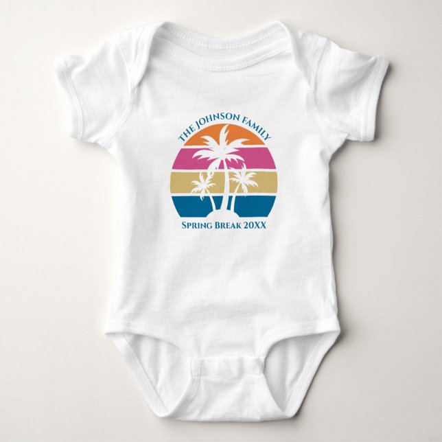 Tropical Palm Tree Beach Trip Sunset Cute Custom Baby Bodysuit (Front)