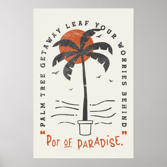 Tropical Palm Tree Beach Vibes Summer Sun Retro Poster (Front)