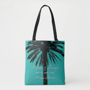 Tropical palm tree beach wedding destination bride tote bag