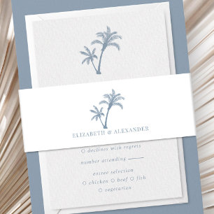 Tropical Palm Tree Beach Wedding Dusty Blue  Invitation Belly Band