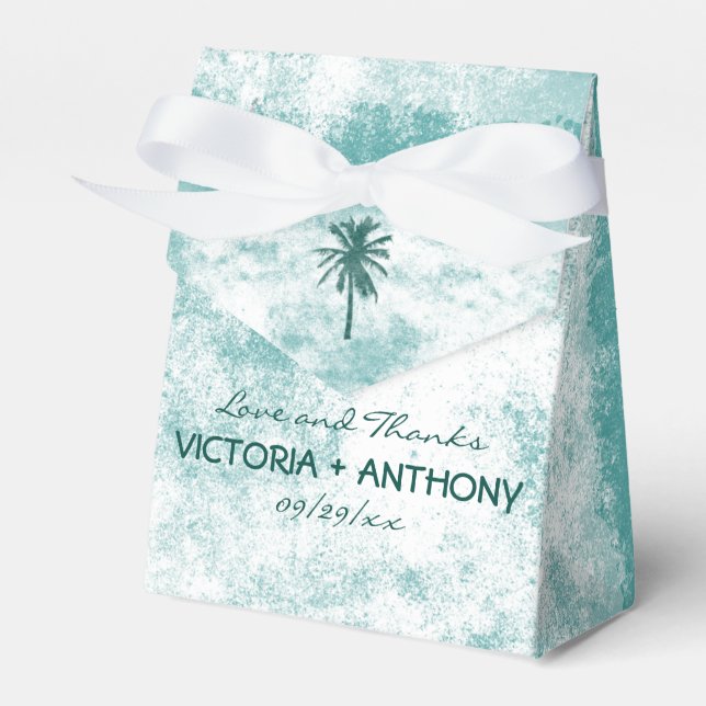 Tropical Palm Tree Beach Wedding Favour Box (Front Side)