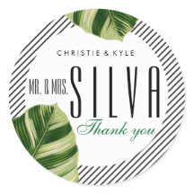 Tropical Palm Tree Beach Wedding Favour Sticker