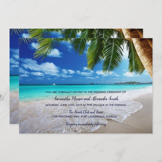 Tropical Palm Tree Beach Wedding Invitation (Front/Back)