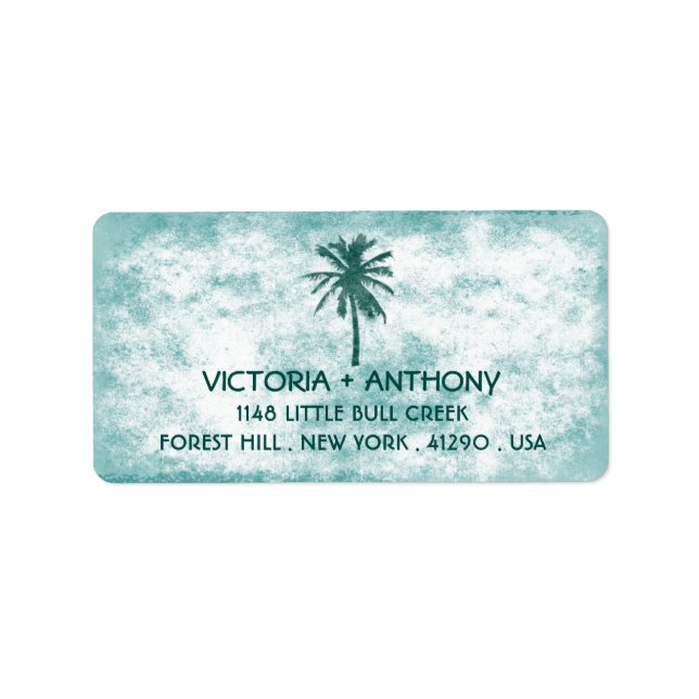 Tropical Palm Tree Beach Wedding Label (Front)