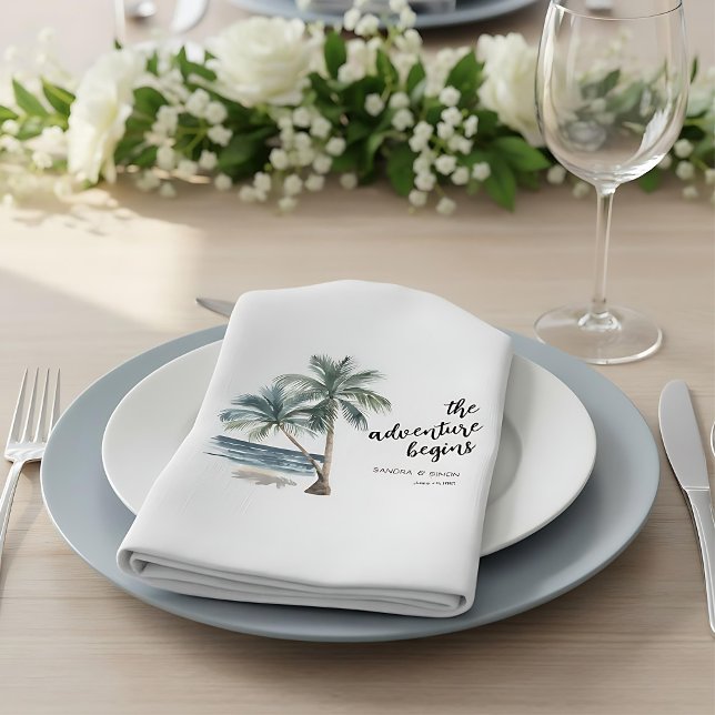  Tropical palm tree beach wedding napkins (Creator Uploaded)