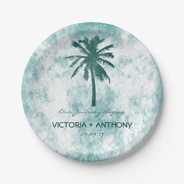 Tropical Palm Tree Beach Wedding Paper Plate (Front)