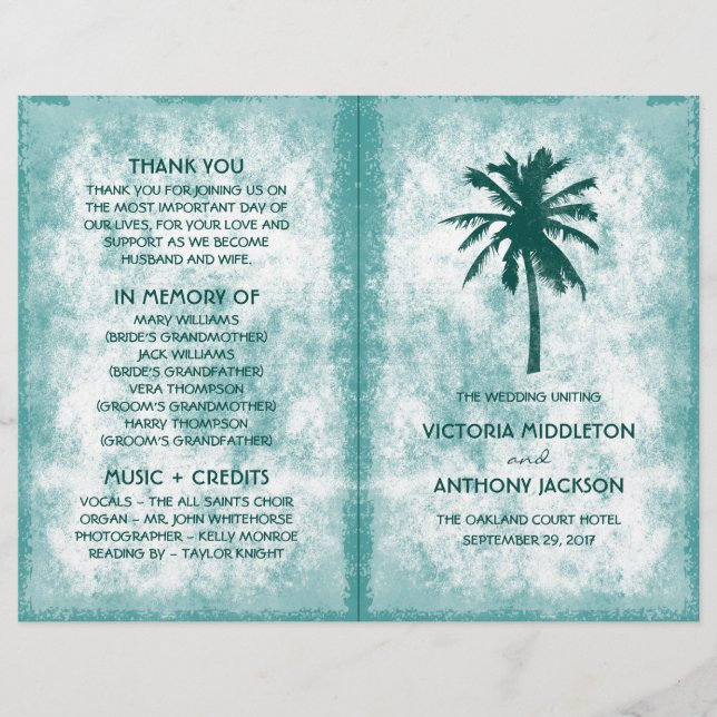 Tropical Palm Tree Beach Wedding Program (Front)