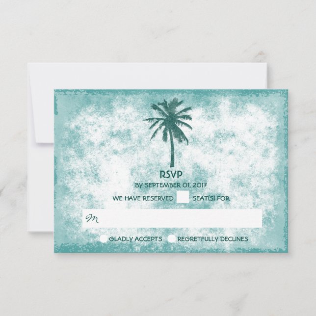 Tropical Palm Tree Beach Wedding RSVP Card (Front)
