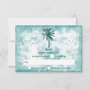Tropical Palm Tree Beach Wedding RSVP Card