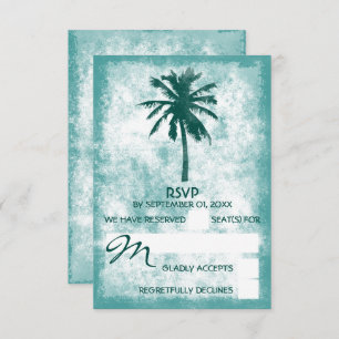 Tropical Palm Tree Beach Wedding RSVP Card