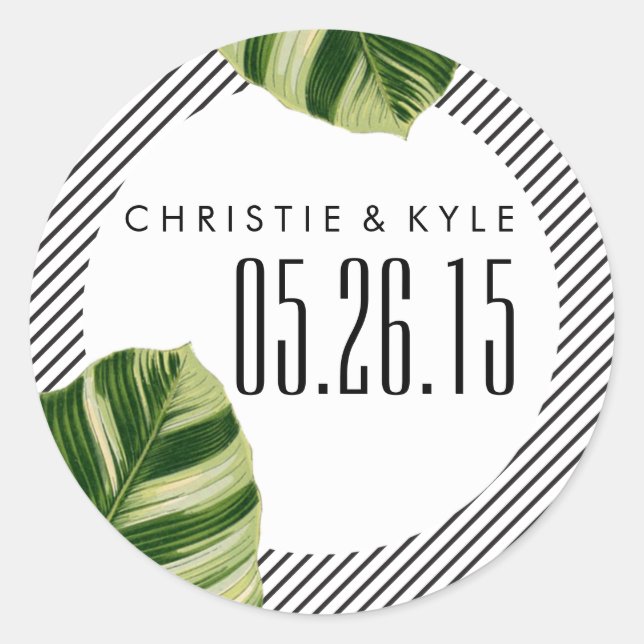 Tropical Palm Tree Beach Wedding Sticker (Front)