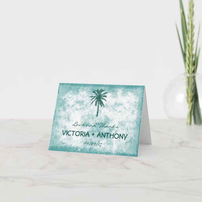 Tropical Palm Tree Beach Wedding Thank You Card (Front)