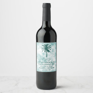 Tropical Palm Tree Beach Wedding Thank You Wine Label