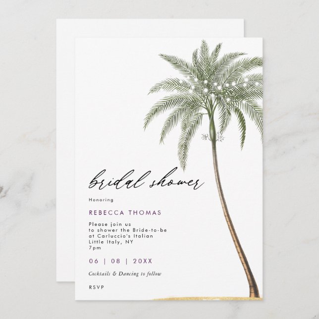 tropical palm tree beachy bridal shower invitation (Front/Back)