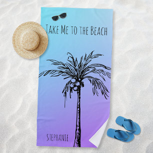 Tropical Palm Tree Black Blue Purple Sky Custom Beach Towel