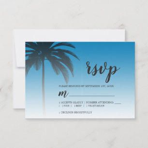 Tropical Palm Tree Blue Beach Wedding RSVP Card