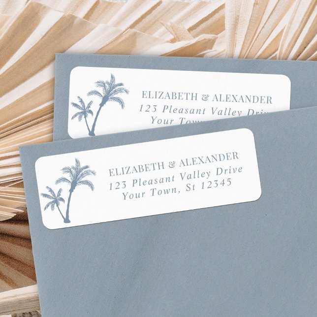 Tropical Palm Tree Blue Wedding Return Address (Creator Uploaded)