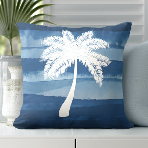 Tropical Palm Tree Blue White Cushion