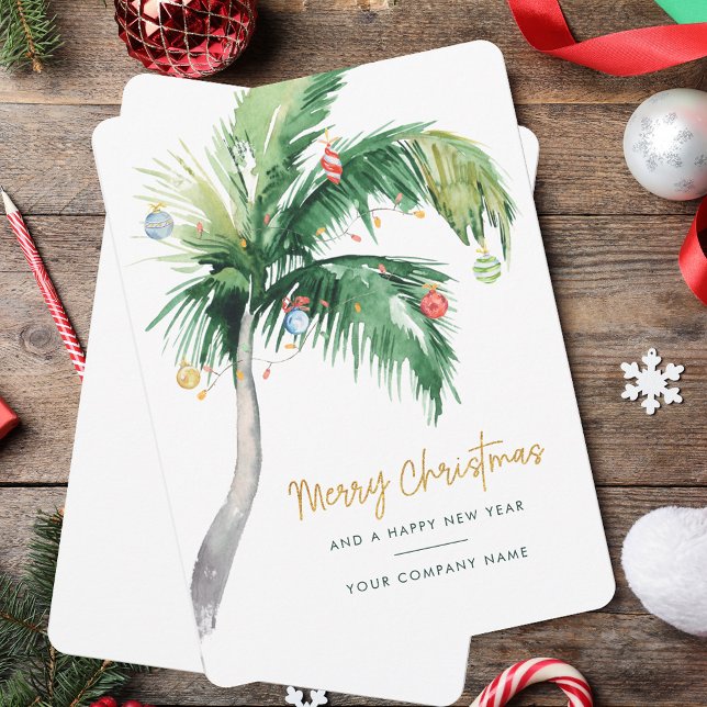 Tropical Palm Tree Business Logo Coastal Christmas Holiday Card (Tropical Palm Tree Business Logo Coastal Christmas Holiday Card)