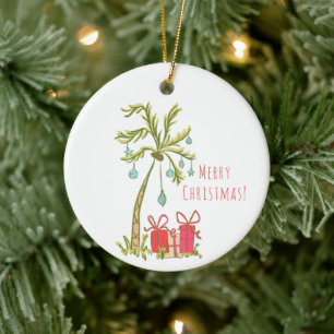 Tropical Palm Tree Christmas Custom Messag Coastal Ceramic Tree Decoration