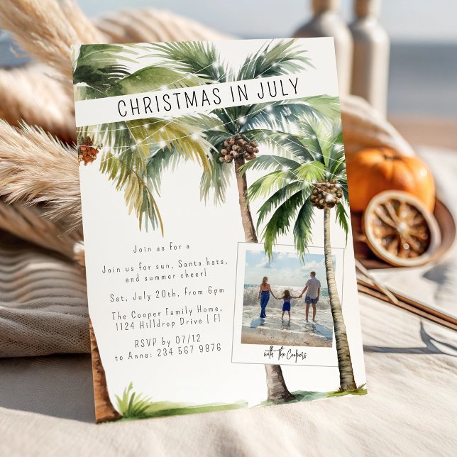 Tropical Palm Tree Christmas In July  Invitation (Creator Uploaded)