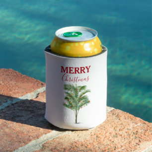 Tropical Palm Tree Christmas Tree Holiday Can Cooler