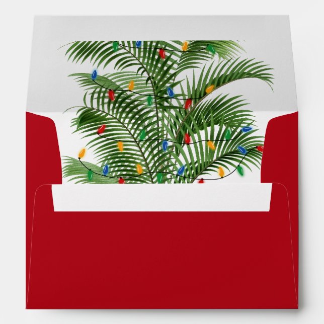 Tropical Palm Tree Christmas Tree Holiday Envelope (Back (Bottom))