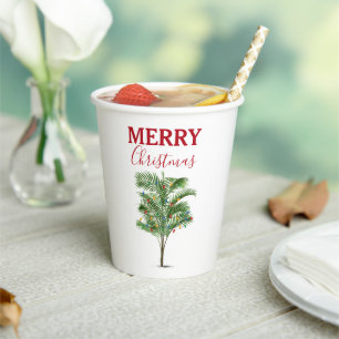 Tropical Palm Tree Christmas Tree Holiday Paper Cups