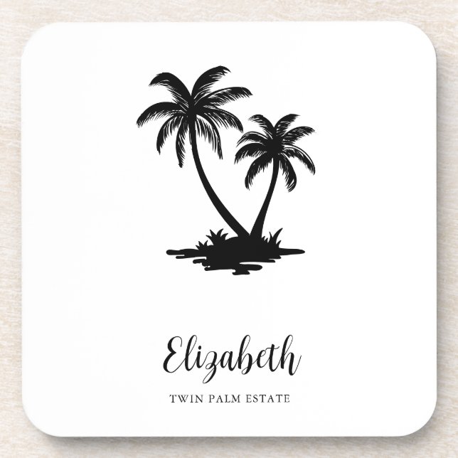 Tropical Palm Tree Coastal Personalized Coaster (Front)