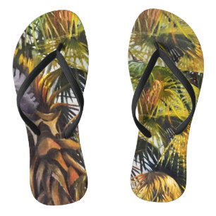 Tropical Palm Tree Colourful Original Painting Jandals