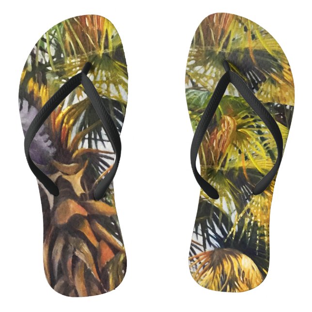 Tropical Palm Tree Colourful Original Painting Jandals (Footbed)