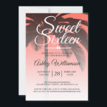 Tropical Palm Tree Coral Sweet 16 16th Birthday Invitation<br><div class="desc">A chic tropical coral ombre design Sweet 16 birthday invitation with a palm tree background. The bright coral fades onto a white background. The text "Sweet Sixteen" in white is set in modern script. Elegant 16th birthday party invitation for a glamourous Sweet Sixteen, perfect for her, the fashionista who loves...</div>