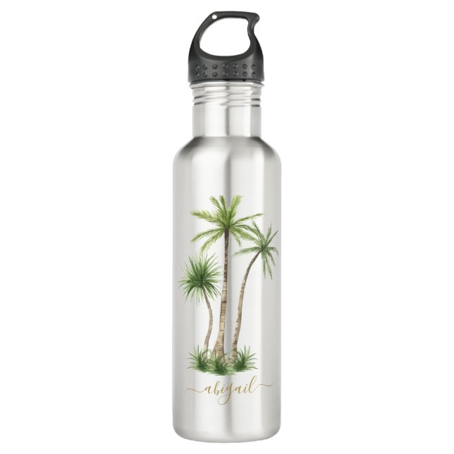 Tropical Palm Tree Custom Name Bridesmaid  710 Ml Water Bottle (Front)