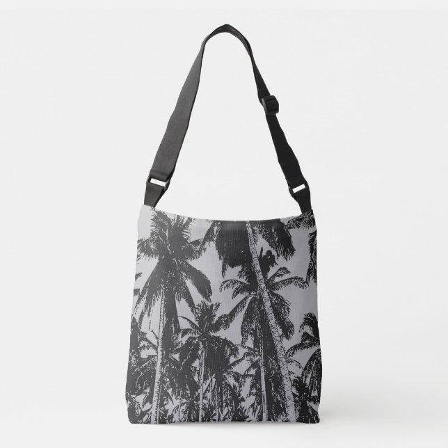 Tropical Palm Tree Design in Black and Grey Crossbody Bag (Front)