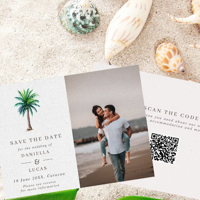 Tropical Palm Tree Destination Wedding  Photo Save The Date (Creator Uploaded)