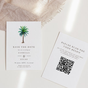 Tropical Palm Tree Destination Wedding QR Code Save The Date