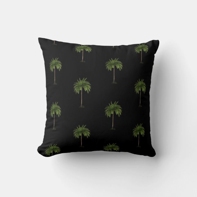 Tropical Palm Tree Elegant Black Modern Cushion (Front)