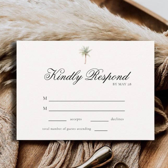 Tropical Palm Tree Elegant Minimalist Wedding RSVP (Creator Uploaded)