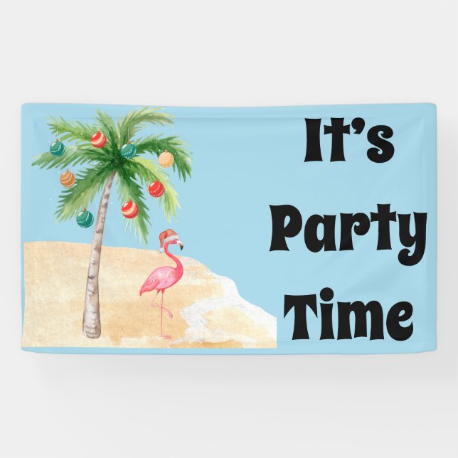 Tropical Palm Tree Flamingo Holiday Party  Banner (Horizontal)