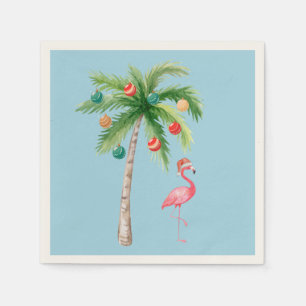 Tropical Palm Tree Flamingo Holiday Party  Napkin