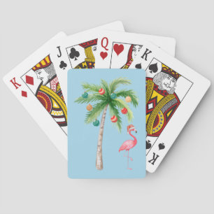Tropical Palm Tree Flamingo Holiday Party Playing Cards