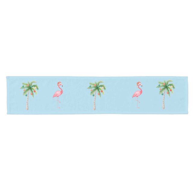 Tropical Palm Tree Flamingo Holiday Party  Short Table Runner (Horizontal)
