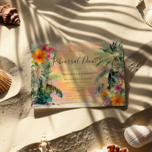 Tropical Palm Tree Floral Beach Rehearsal Dinner Invitation