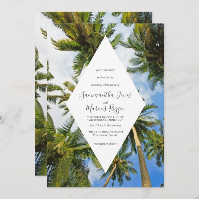 Tropical Palm Tree Florida Beach Wedding Invitation (Front/Back)
